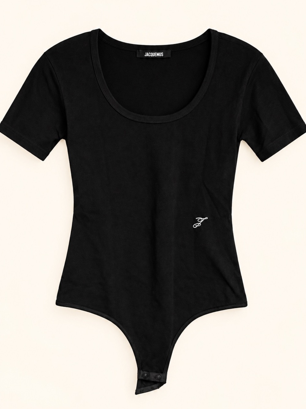Jacquemus Black Short Sleeve Scoop Bodysuit with Subtle Logo